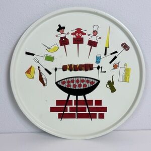 Vintage 60s Mid-Cemtury BBQ Serving Tray with Colorful Graphics 14”
